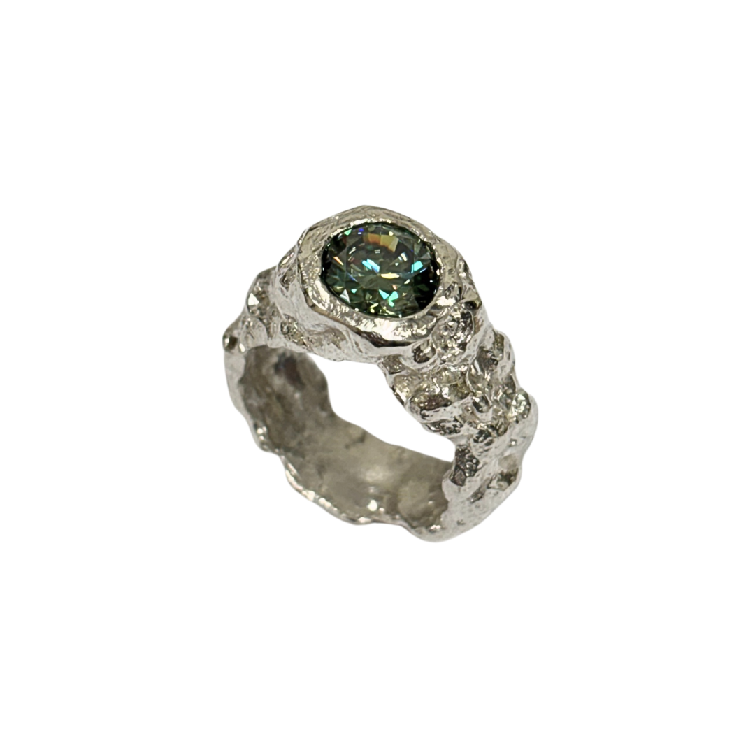 CROCO PLATA PIEDRA VERDE MOISANITA