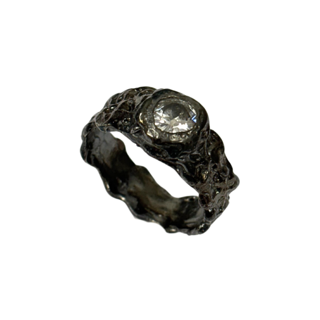 MINI CROCO OXIDIZED SILVER WHITE STONE