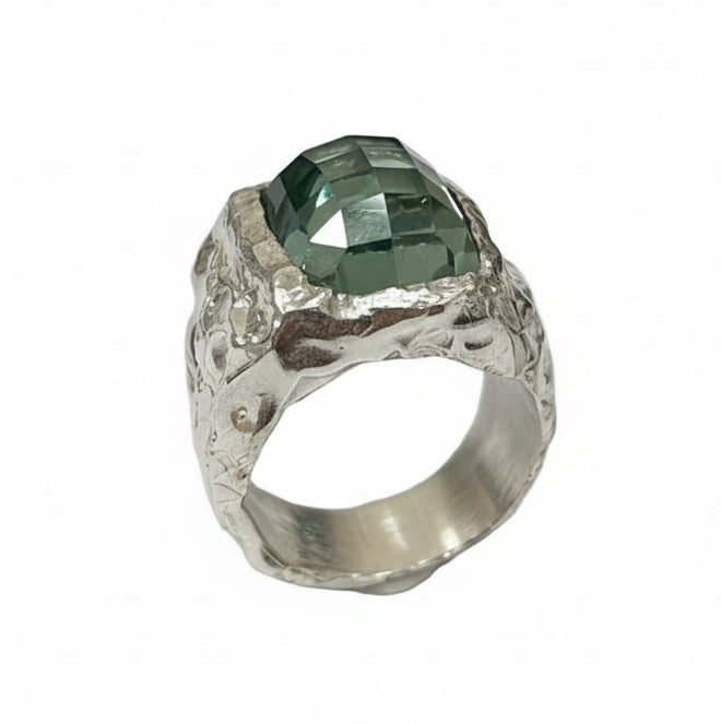 ANILLO PLATA Y CUARZO VERDE