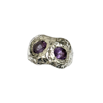 ANILLO TÁNDEM PLATA Y AMATISTAS