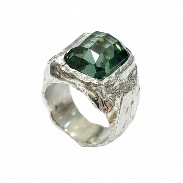 ANILLO PLATA Y CUARZO VERDE