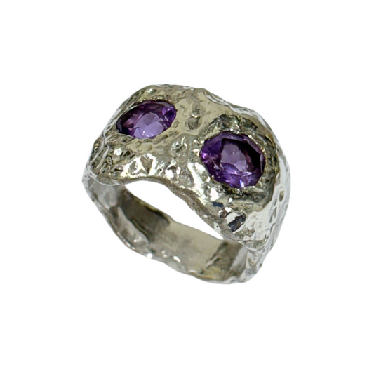 ANILLO TÁNDEM PLATA Y AMATISTAS