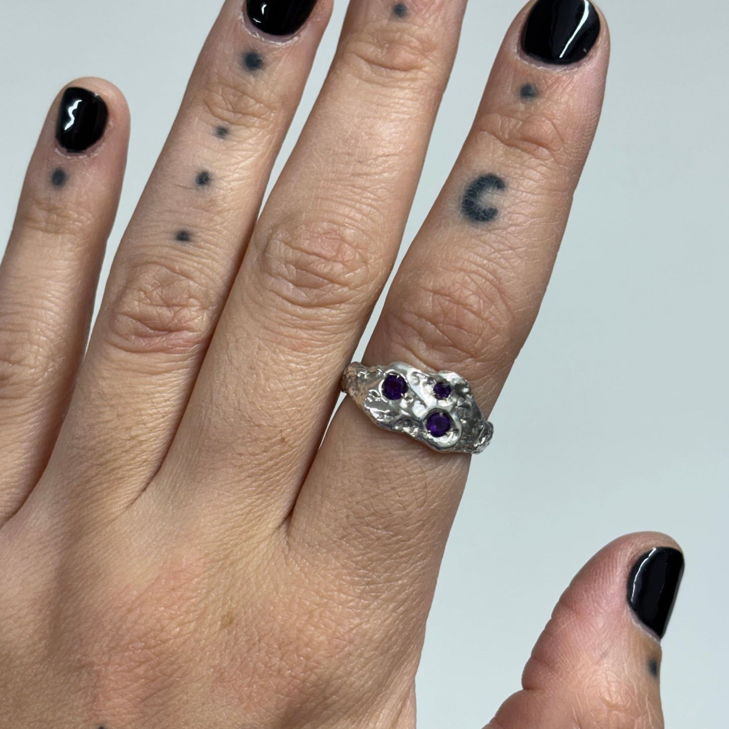 TRIO SILVER AMETHYST RING