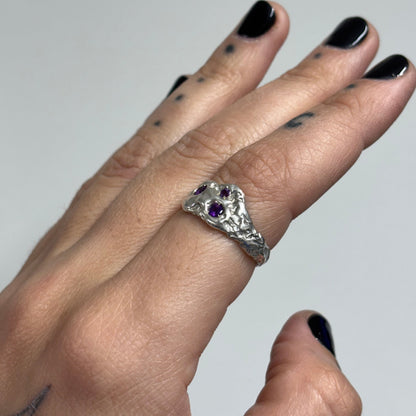 TRIO SILVER AMETHYST RING