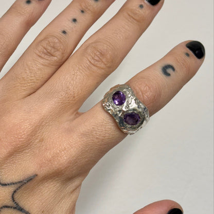 ANILLO TÁNDEM PLATA Y AMATISTAS