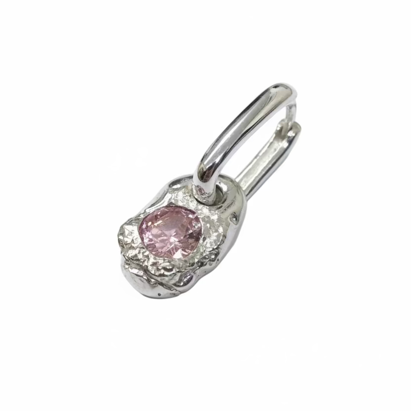 PENDIENTE ARO HUEVO FRITO PIEDRA ROSA