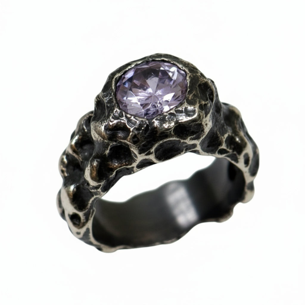 CROCO OXIDIZED SILVER LILAC STONE